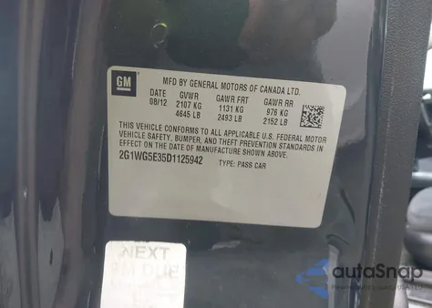 2013 Chevrolet Impala Lt z USA, uszkodzony, nr VIN 2G1WG5E35D1125942